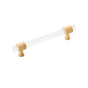 Belwith Keeler - Pull 5-1/16 Inch (128mm) Center to Center - Brushed Golden Brass With Frosted Glass