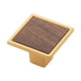 Belwith Keeler - Knob 1-7/16 Inch Square - Brushed Golden Brass With Walnut