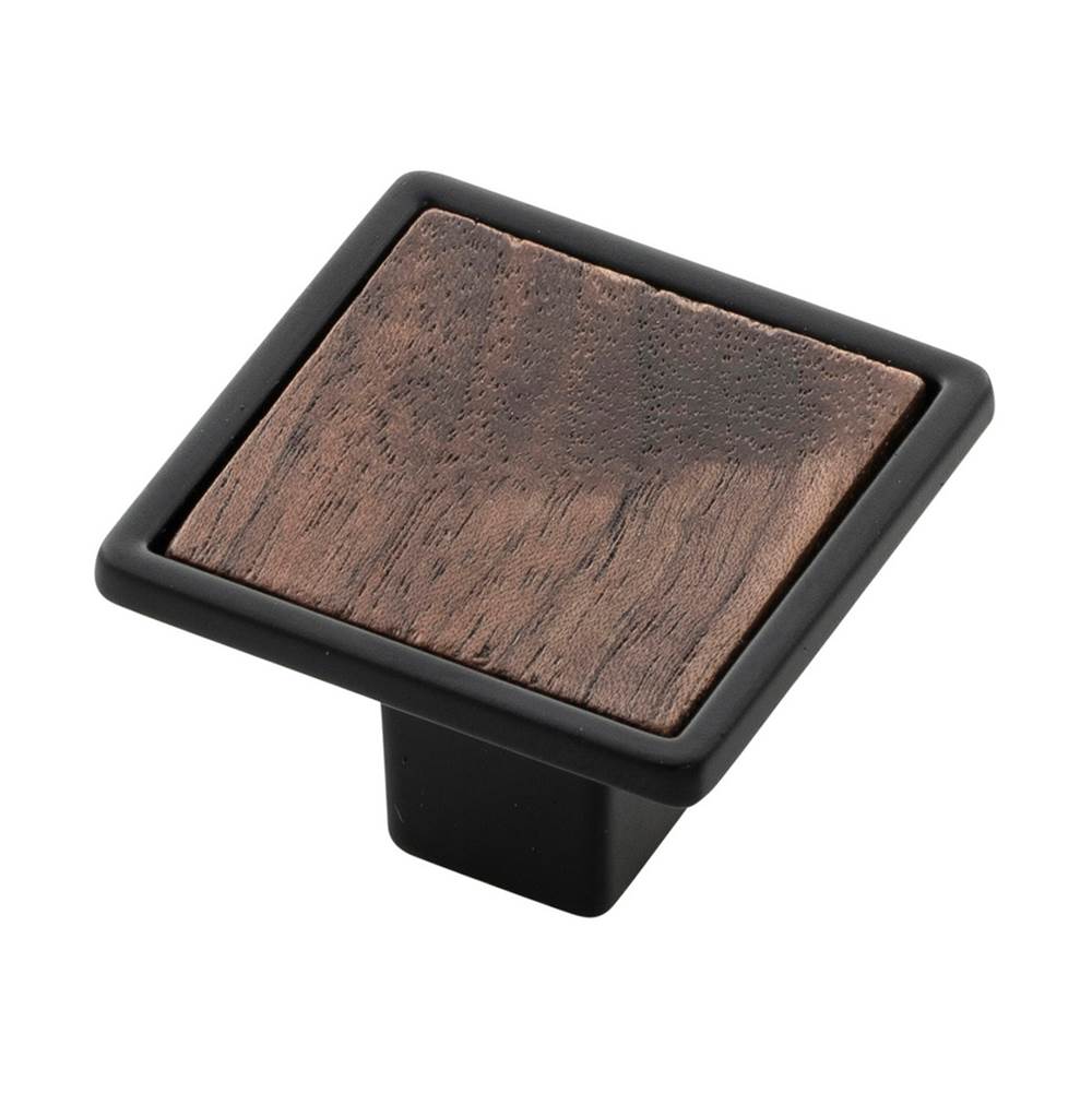 Belwith Keeler - Knob 1-7/16 Inch Square - Matte Black With Walnut