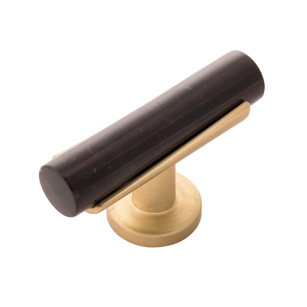 Belwith Keeler - T-Knob 2-1/2 Inch x 1 Inch - Black Marble with Brushed Golden Brass