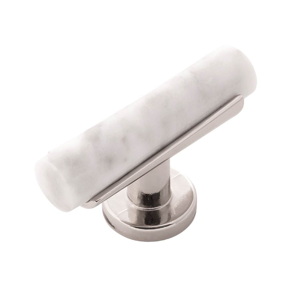 Belwith Keeler - T-Knob 2-1/2 Inch x 1 Inch - White Marble with Polished Nickel