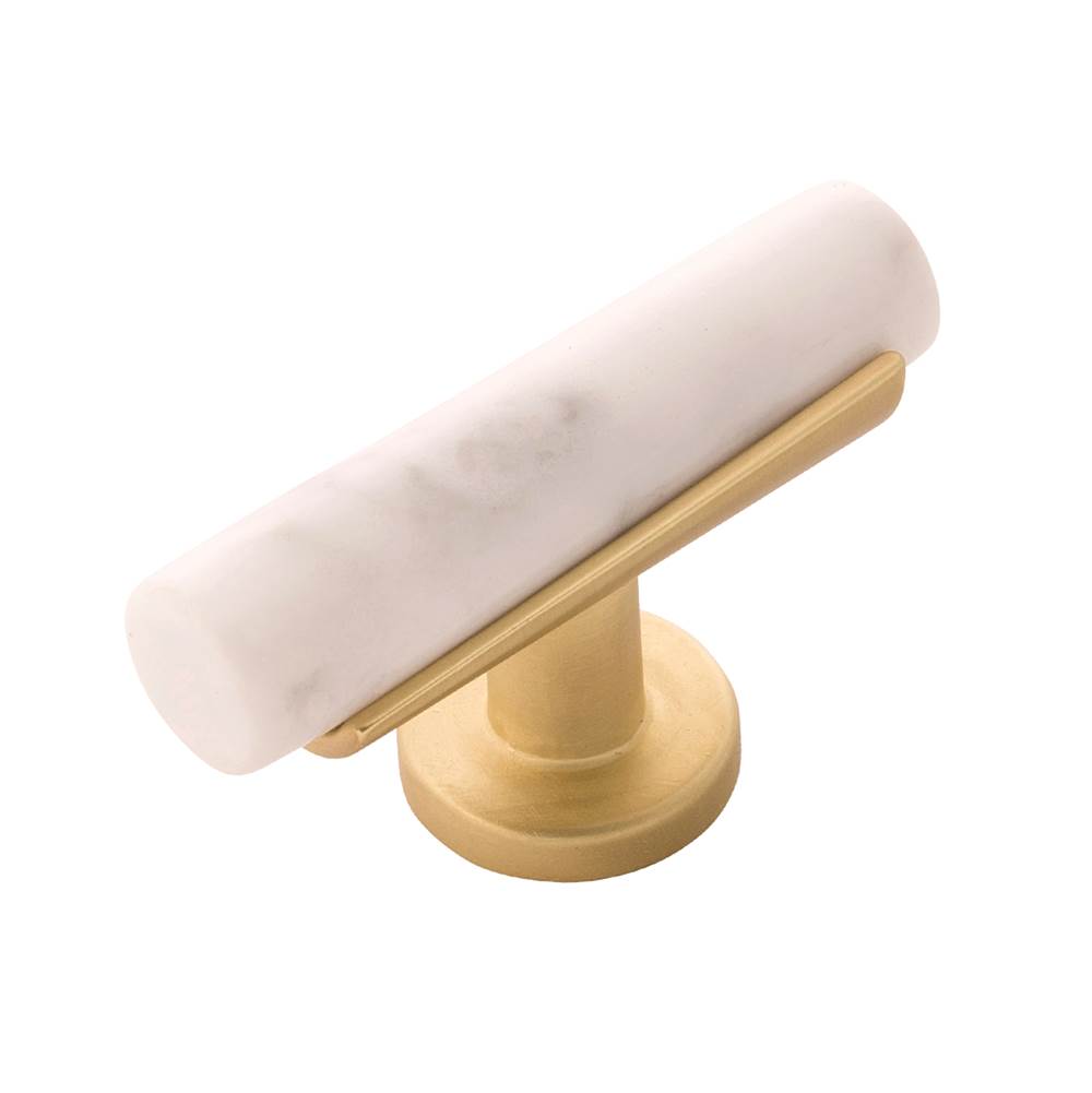 Belwith Keeler - T-Knob 2-1/2 Inch x 1 Inch - White Marble with Brushed Golden Brass