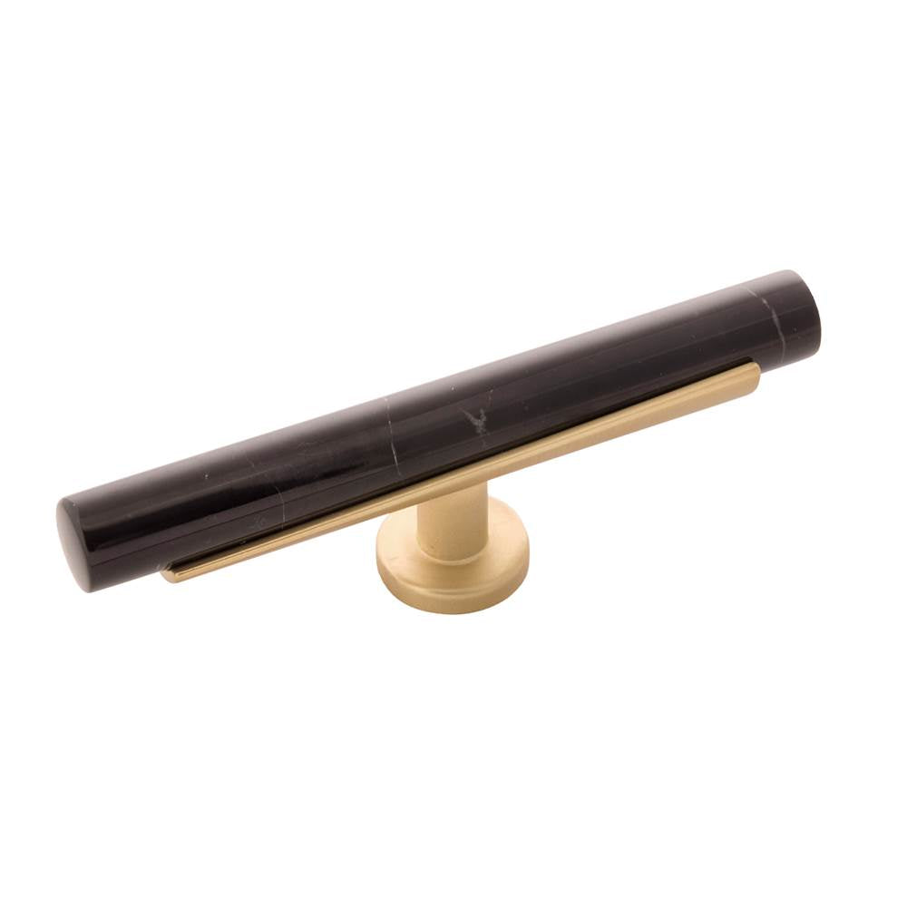 Belwith Keeler - T-Knob 5 Inch x 1 Inch - Black Marble with Brushed Golden Brass