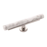 Belwith Keeler - T-Knob 5 Inch x 1 Inch - White Marble with Polished Nickel