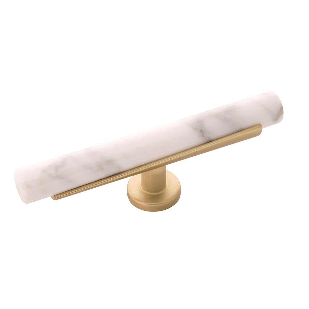 Belwith Keeler - T-Knob 5 Inch x 1 Inch - White Marble with Brushed Golden Brass