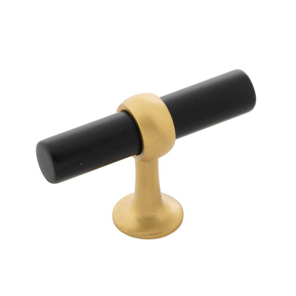 Belwith Keeler - T-Knob 2-1/2 Inch X 13/16 Inch - Matte Black And Brushed Golden Brass