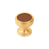 Belwith Keeler - Knob 1-1/4 Inch Diameter - Brushed Golden Brass with Brown Leather