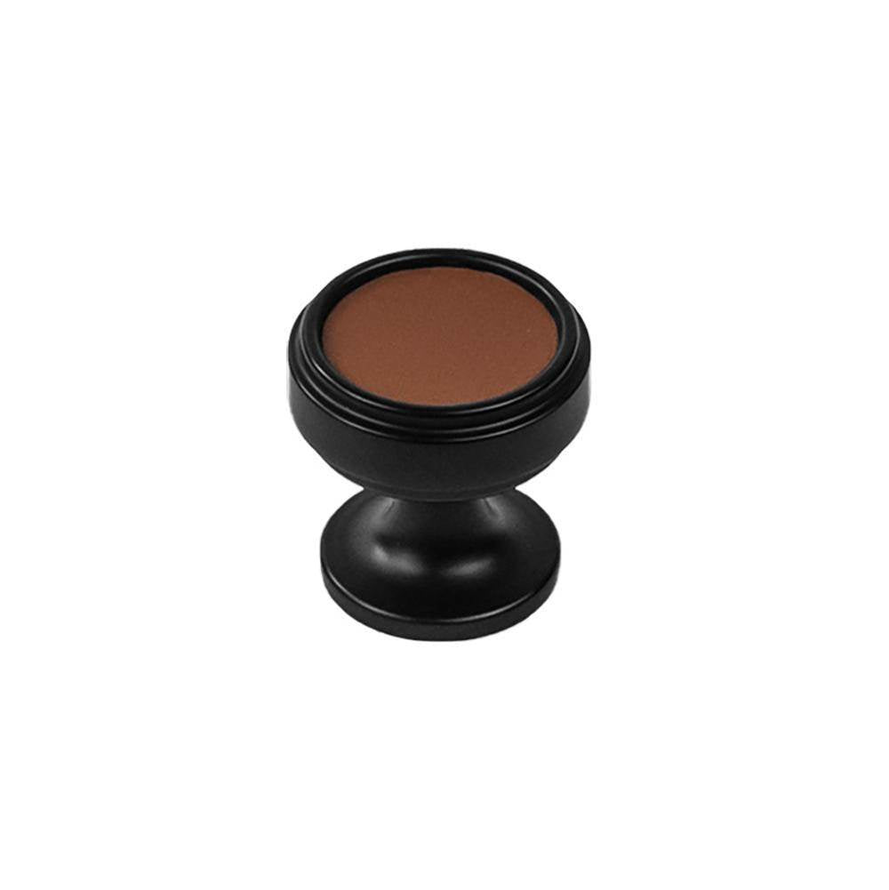 Belwith Keeler - Knob 1-1/4 Inch Diameter - Matte Black with Brown Leather