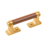 Belwith Keeler - Pull 3 Inch Center to Center - Brushed Golden Brass with Brown Leather