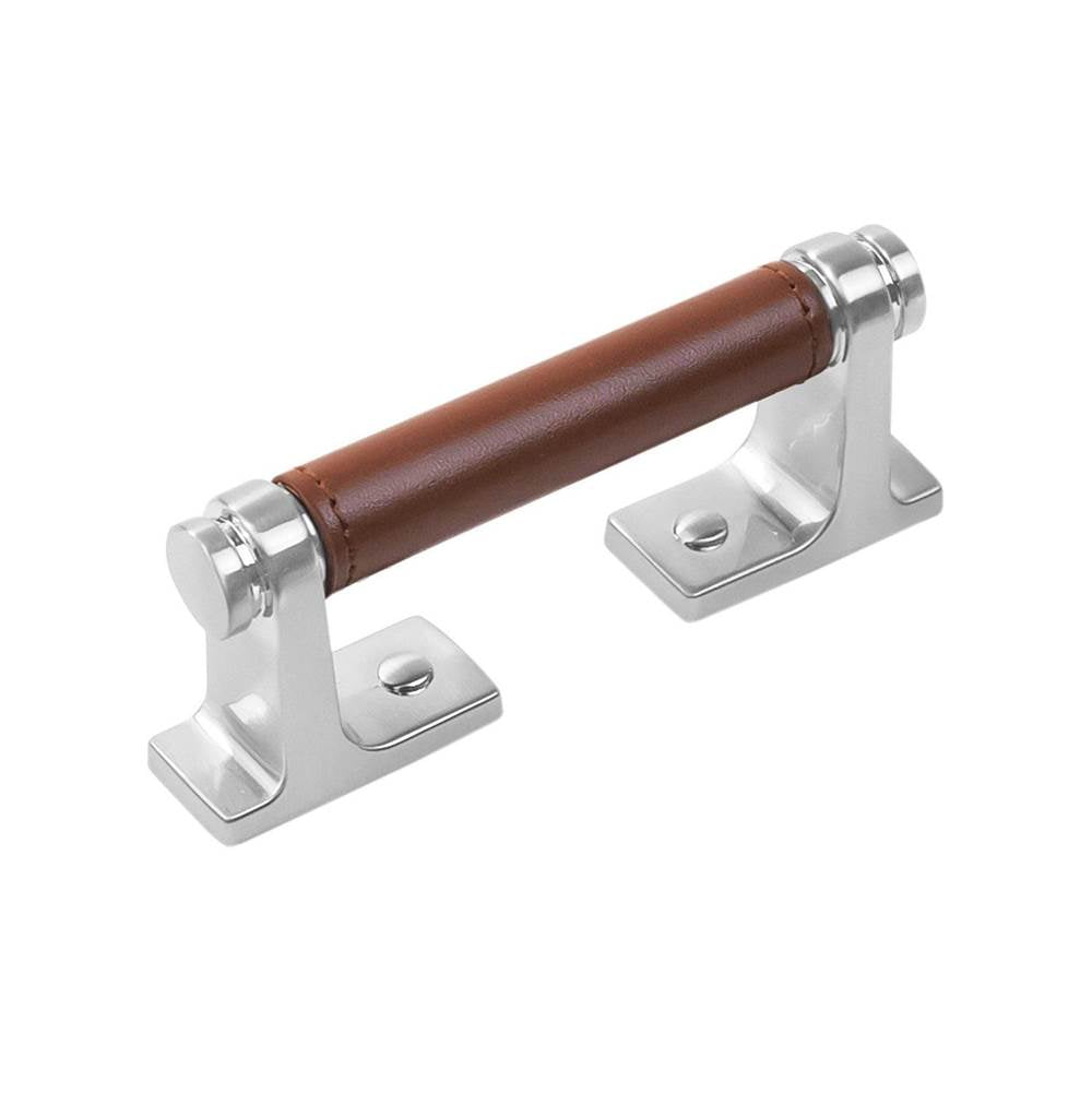 Belwith Keeler - Pull 3 Inch Center to Center - Satin Nickel with Brown Leather