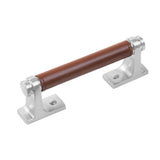Belwith Keeler - Pull 3-3/4 Inch (96mm) Center to Center - Satin Nickel with Brown Leather