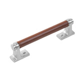Belwith Keeler - Pull 5-1/16 Inch (128mm) Center to Center - Satin Nickel with Brown Leather