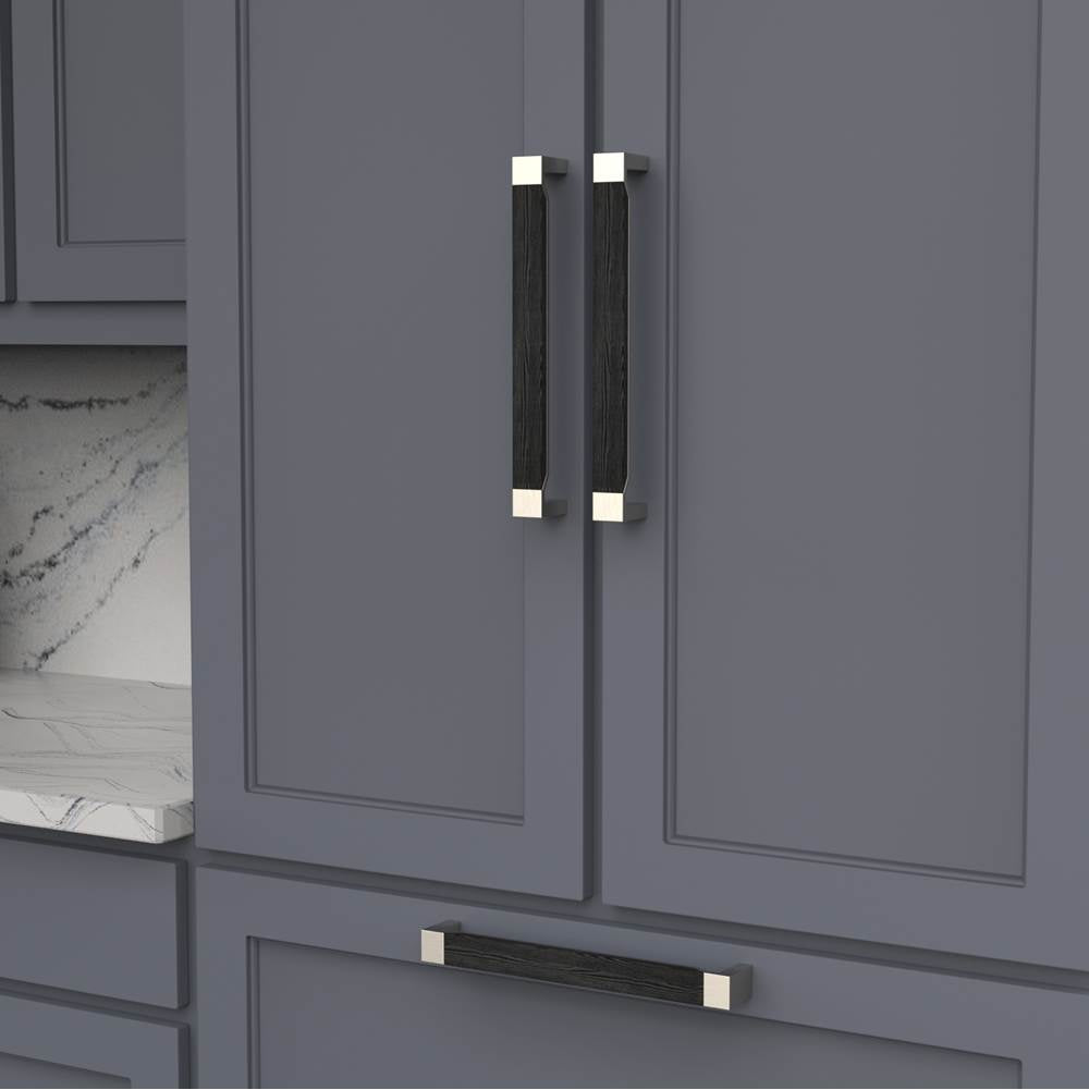 Fuse Collection Appliance Pull 12 Inch Center to Center Brushed Golden Brass with Black Wood Finish