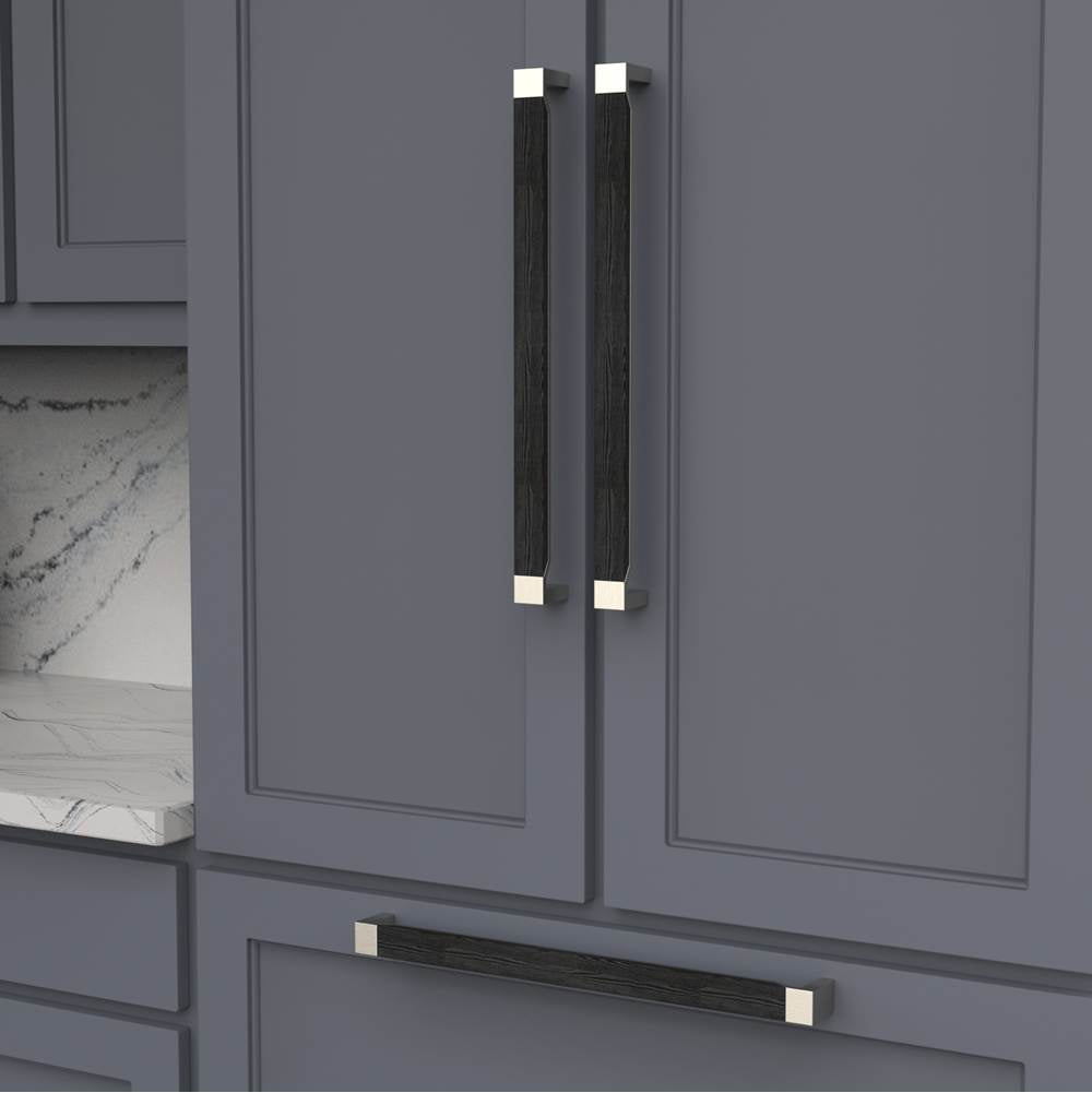 Fuse Collection Appliance Pull 18 Inch Center to Center Brushed Golden Brass with Black Wood Finish
