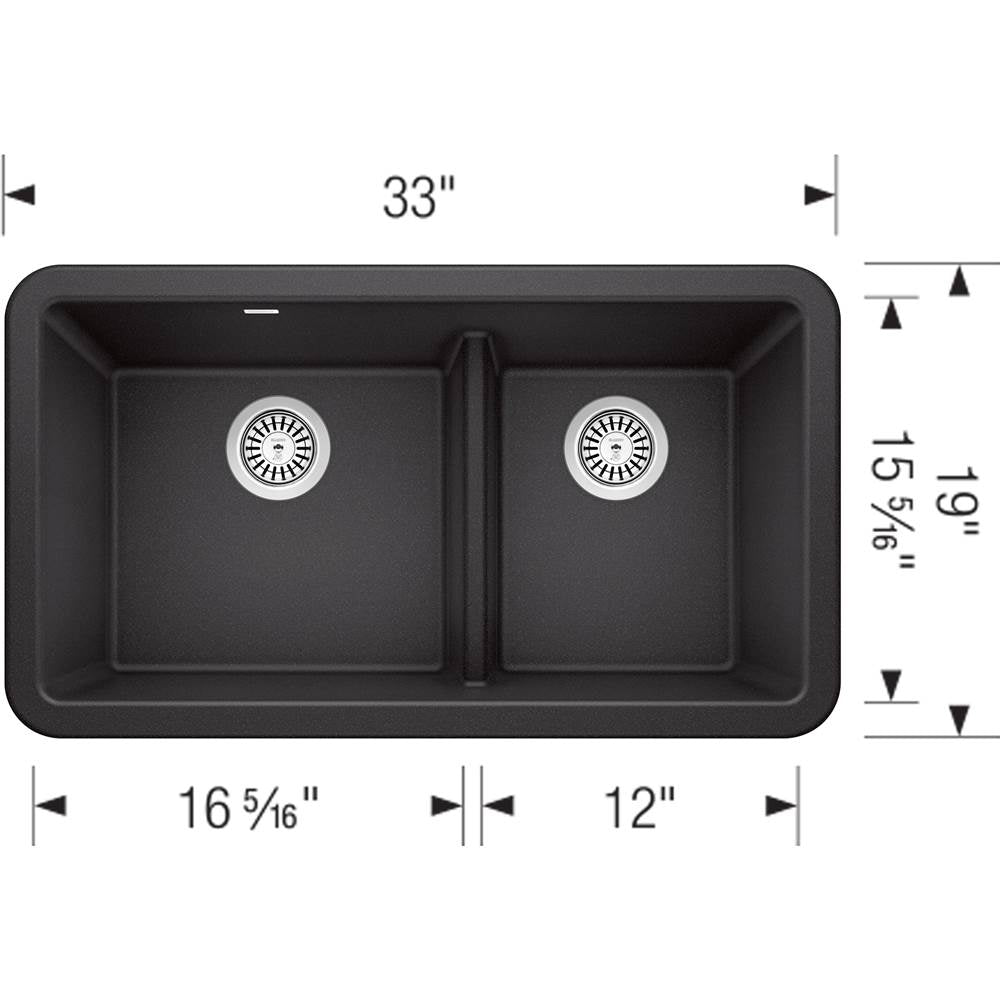 Ikon SILGRANIT 33'' Double Bowl Apron-Front Farmhouse Sink with Low Divide - Anthracite