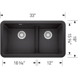 Ikon SILGRANIT 33'' Double Bowl Apron-Front Farmhouse Sink with Low Divide - Anthracite