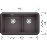 Ikon SILGRANIT 33'' Double Bowl Apron-Front Farmhouse Sink with Low Divide - Anthracite