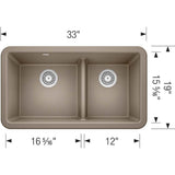 Ikon SILGRANIT 33'' Double Bowl Apron-Front Farmhouse Sink with Low Divide - Anthracite