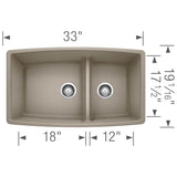 Performa SILGRANIT 33'' 60/40 Double Bowl Undermount Kitchen Sink with Low Divide - White