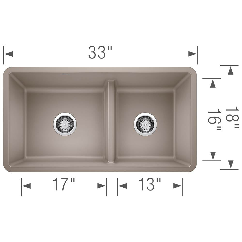 Precis SILGRANIT 33'' 60/40 Reversible Double Bowl Undermount Kitchen Sink with Low Divide - Cinder