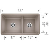 Precis SILGRANIT 33'' 60/40 Reversible Double Bowl Undermount Kitchen Sink with Low Divide - Cinder
