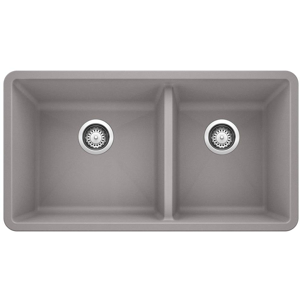 Blanco - Precis SILGRANIT 33'' 60/40 Double Bowl Undermount Kitchen Sink - Metallic Gray - Metallic Gray