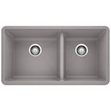 Blanco - Precis SILGRANIT 33'' 60/40 Double Bowl Undermount Kitchen Sink - Metallic Gray - Metallic Gray