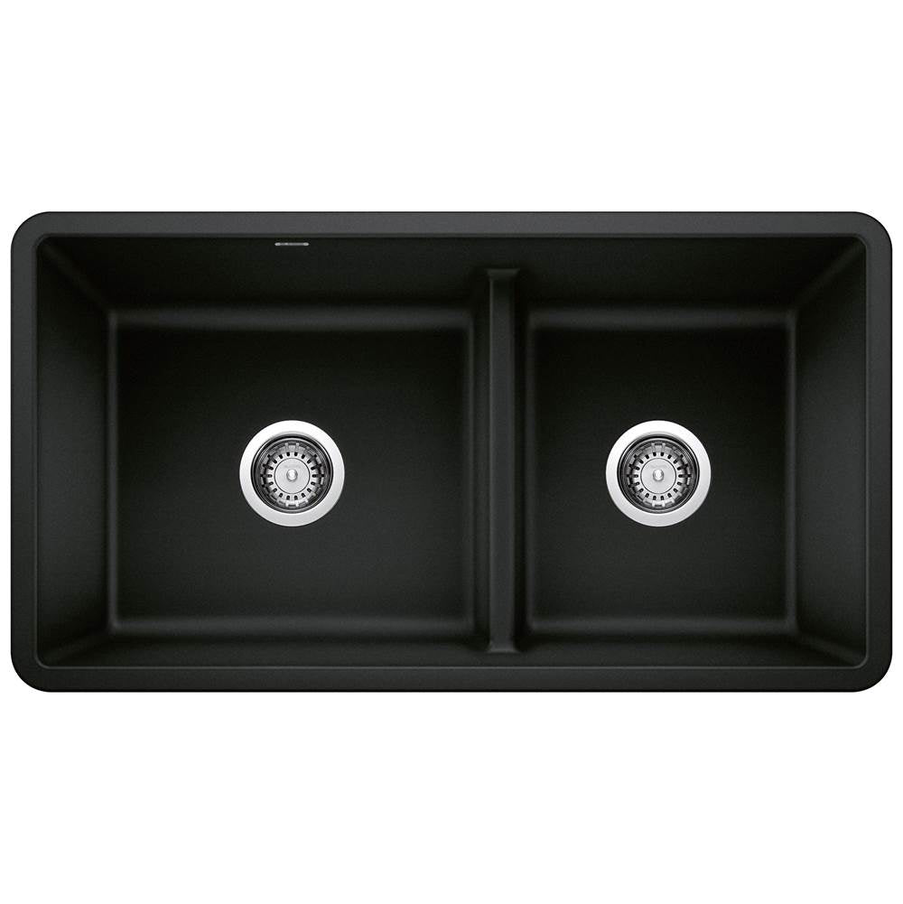 Blanco - Precis SILGRANIT 33'' 60/40 Reversible Double Bowl Undermount Kitchen Sink with Low Divide - Coal Black - Coal Black