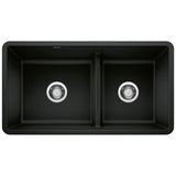 Blanco - Precis SILGRANIT 33'' 60/40 Reversible Double Bowl Undermount Kitchen Sink with Low Divide - Coal Black - Coal Black