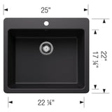 Liven SILGRANIT 25'' Single Bowl Dual Mount Kitchen Sink - Coal Black
