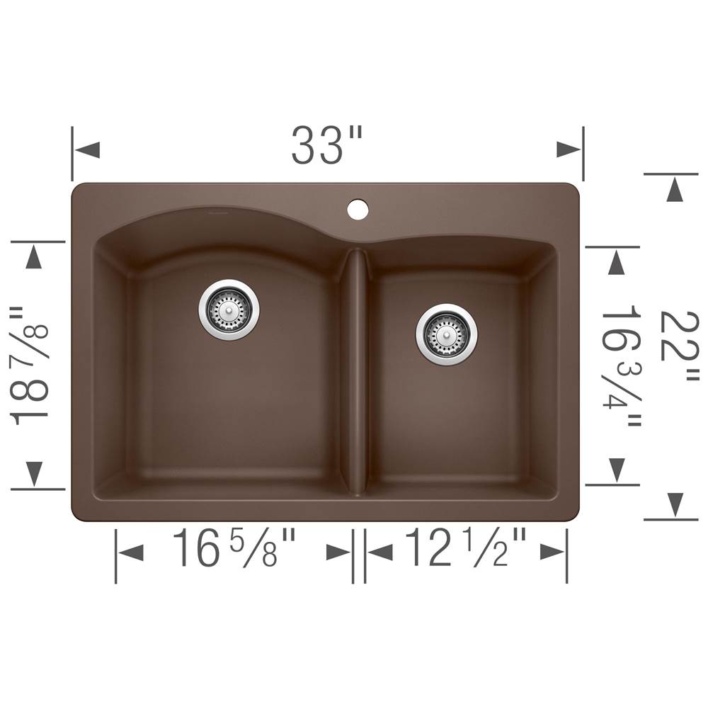 Diamond SILGRANIT 33'' 60/40 Double Bowl Dual Mount Kitchen Sink - Cafe