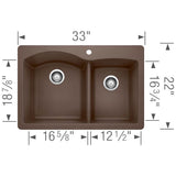 Diamond SILGRANIT 33'' 60/40 Double Bowl Dual Mount Kitchen Sink - Cafe