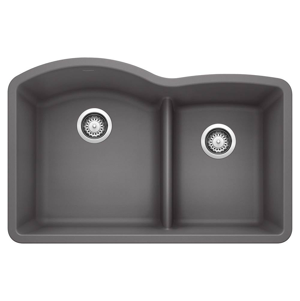 Blanco - Diamond SILGRANIT 32'' 60/40 Double Bowl Undermount Kitchen Sink with Low Divide - Cinder - Cinder