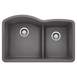 Blanco - Diamond SILGRANIT 32'' 60/40 Double Bowl Undermount Kitchen Sink with Low Divide - Cinder - Cinder