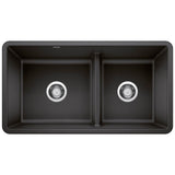 Blanco - Precis SILGRANIT 33'' 60/40 Reversible Double Bowl Undermount Kitchen Sink with Low Divide - Anthracite - Anthracite