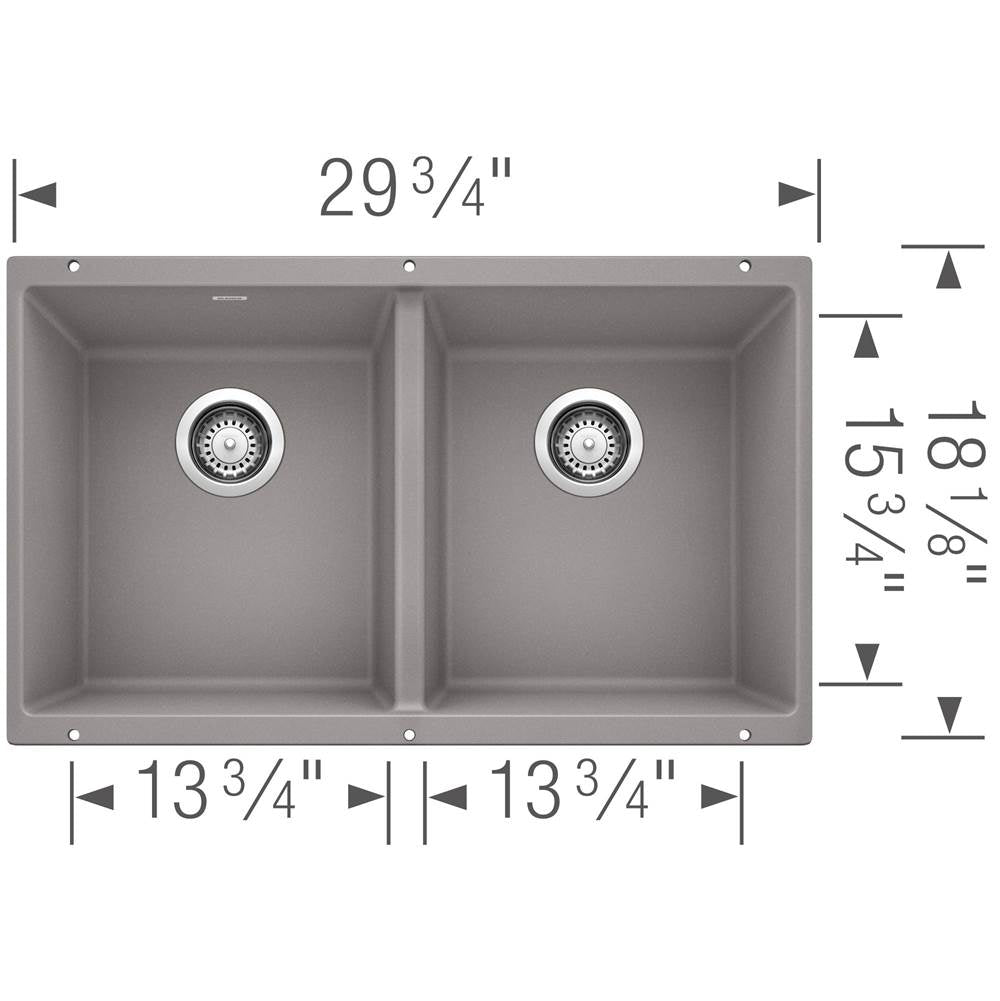 Precis SILGRANIT 29'' 50/50 Double Bowl Undermount Kitchen Sink - Coal Black