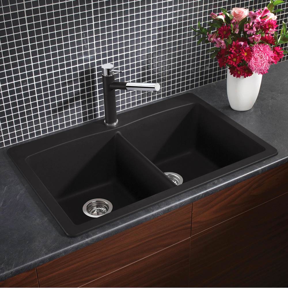 Diamond SILGRANIT 33'' 50/50 Double Bowl Dual Mount Kitchen Sink - Cafe