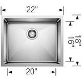 Quatrus R15 22'' Single Bowl Undermount Stainless Steel Kitchen Sink