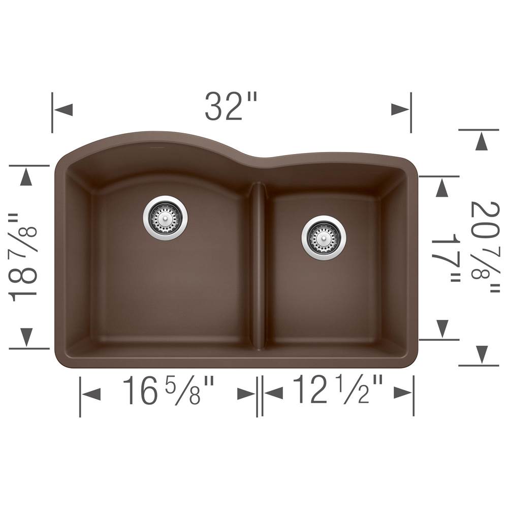 Diamond SILGRANIT 32'' 60/40 Double Bowl Undermount Kitchen Sink with Low Divide - Anthracite