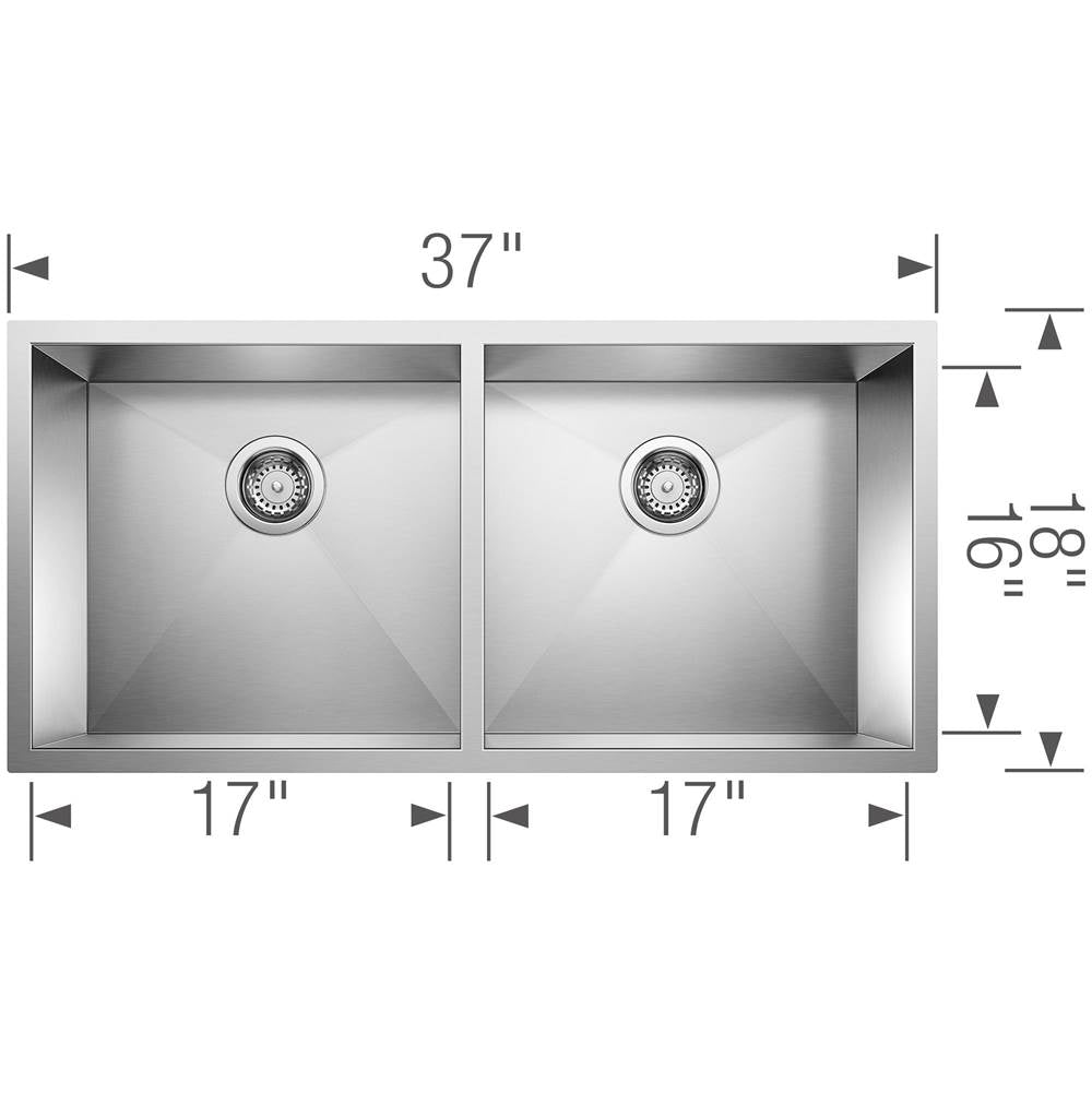 Precision R0 37'' 50/50 Double Bowl Undermount Stainless Steel Kitchen Sink