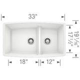 Performa SILGRANIT 33'' 60/40 Double Bowl Undermount Kitchen Sink with Low Divide - White
