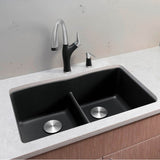 Diamond SILGRANIT 32'' 50/50 Double Bowl Undermount Kitchen Sink with Low Divide - Cinder