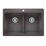 Blanco - Liven SILGRANIT 33'' 50/50 Double Bowl Dual Mount Kitchen Sink with Low Divide - Cinder - Cinder