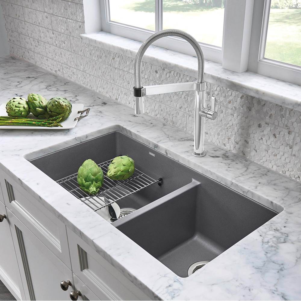 Precis SILGRANIT 33'' 60/40 Double Bowl Undermount Kitchen Sink - White