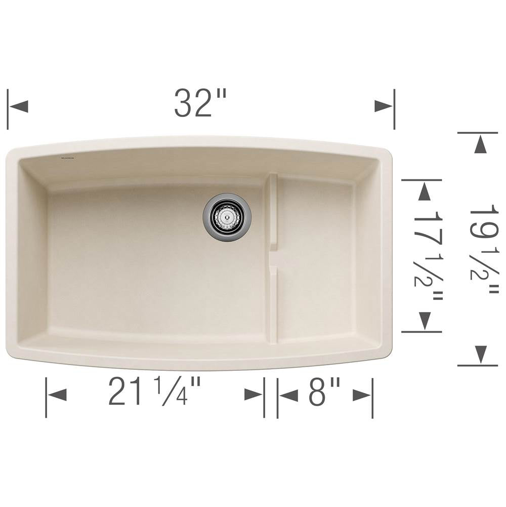 Performa Cascade SILGRANIT 32'' Single Bowl Undermount Kitchen Sink with Colander - Soft White