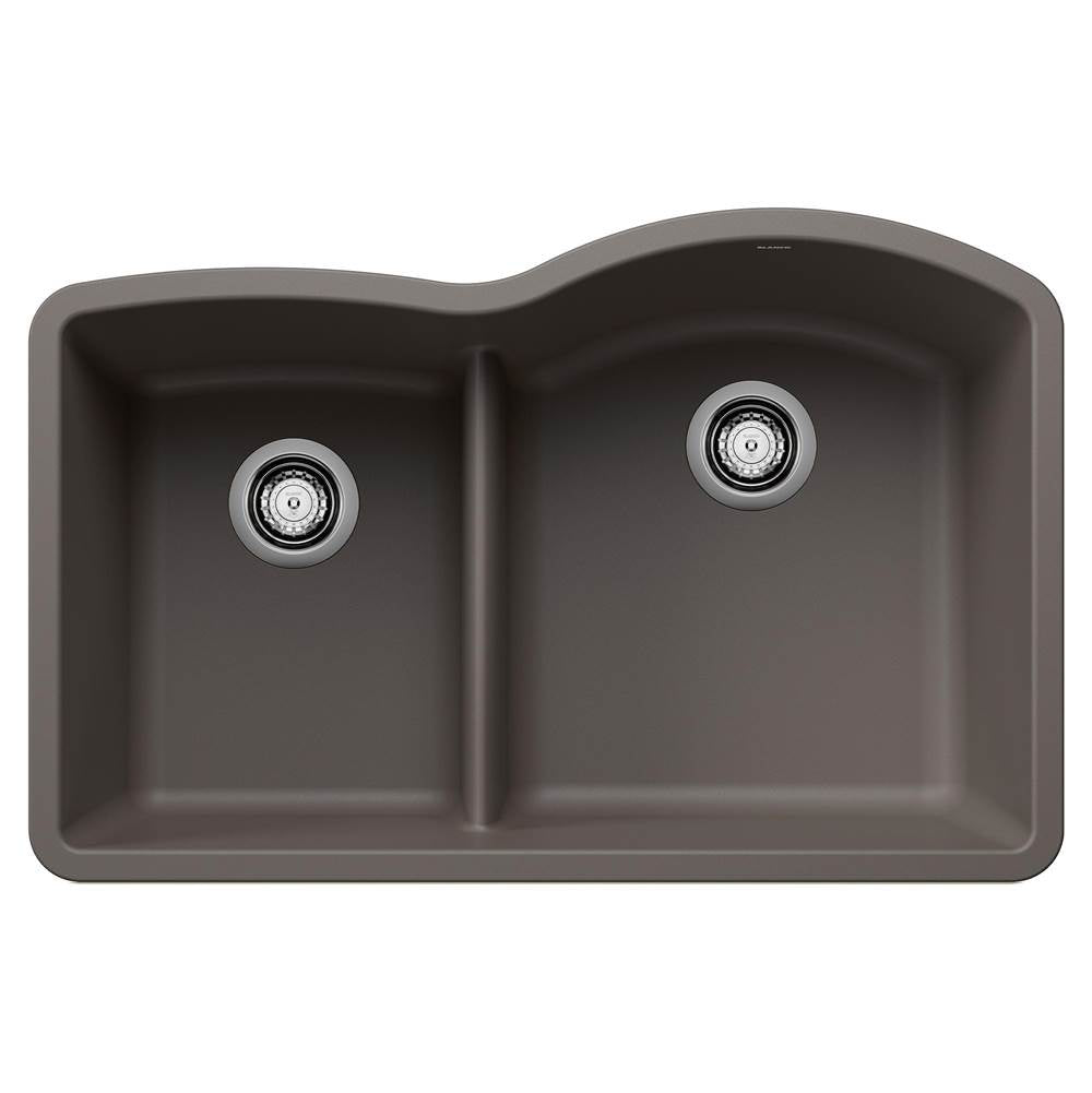 Blanco - Diamond SILGRANIT 32'' 40/60 Reverse Double Bowl Undermount Kitchen Sink with Low Divide - Volcano Gray - Volcano Gray