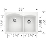Diamond SILGRANIT 33'' 60/40 Double Bowl Dual Mount Kitchen Sink - Cafe