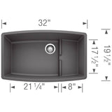 Performa Cascade SILGRANIT 32'' Single Bowl Undermount Kitchen Sink with Colander - Cafe