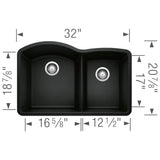 Diamond SILGRANIT 32'' 60/40 Double Bowl Undermount Kitchen Sink - Cafe