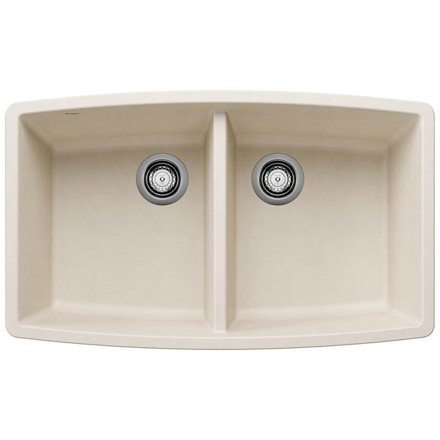 Blanco - Performa SILGRANIT 33'' 50/50 Double Bowl Undermount Kitchen Sink - Soft White - Soft White